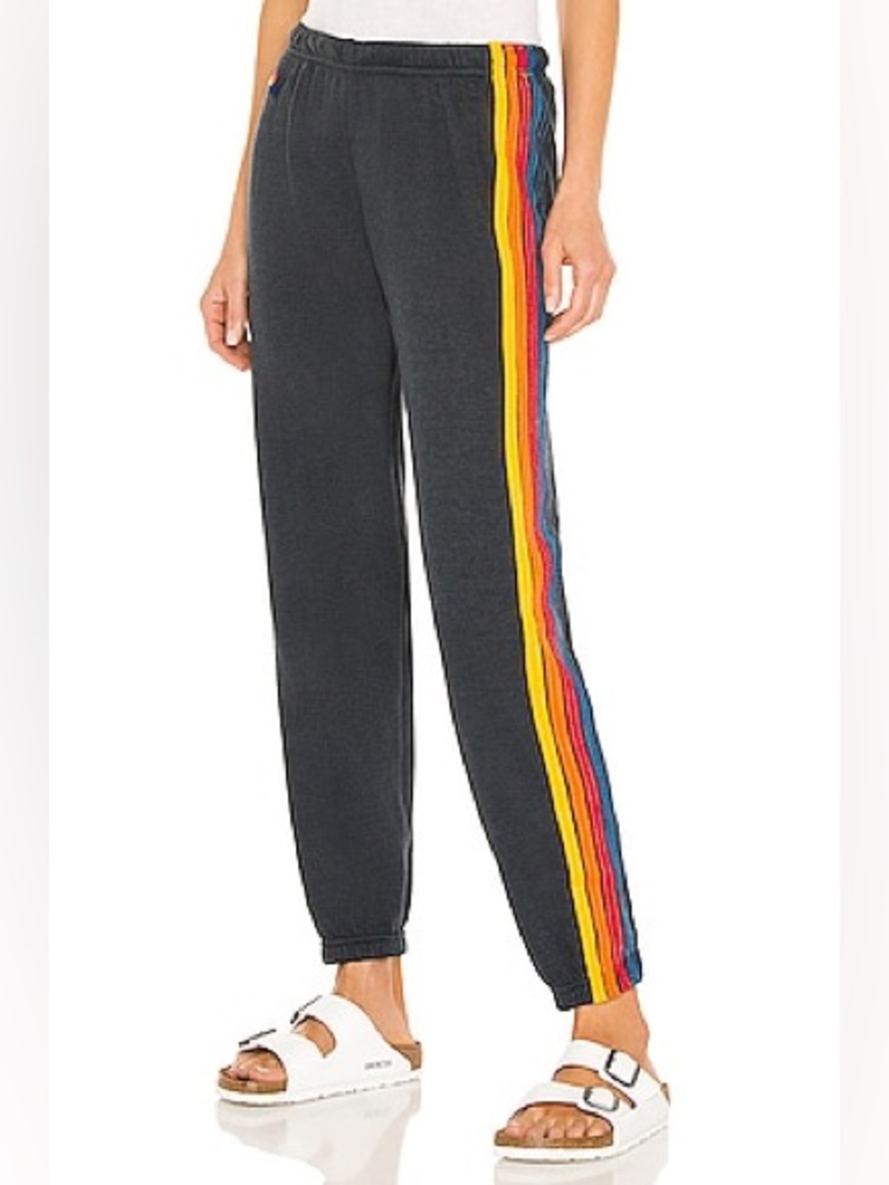 Aviator Nation Charcoal Track Pants with Rainbow Side Stripes